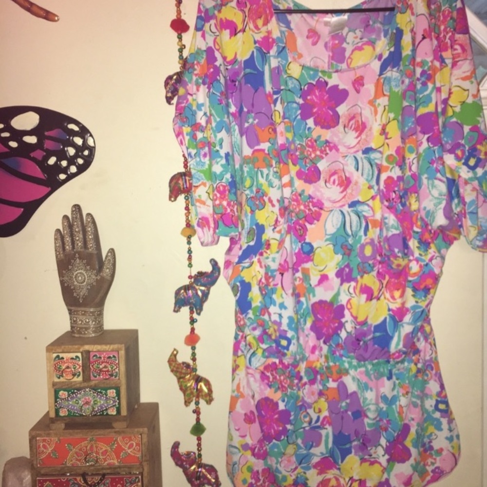 Anne Cole floral tunic swim coverup dress vintage vtg y2k